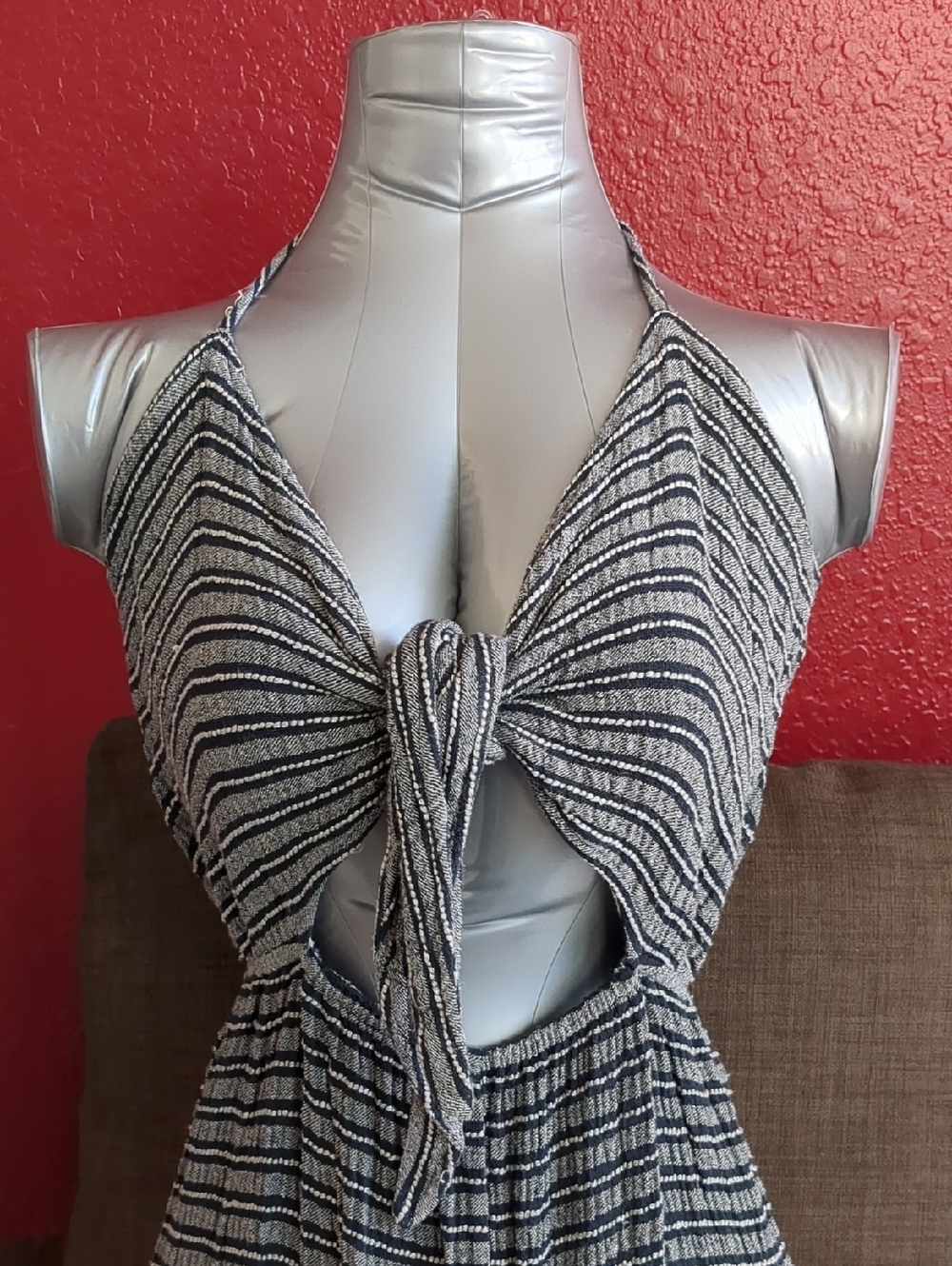 saltwater LUXE Gray-Black/White Striped Sleeveless Front Tie Reversible Jumpsuit